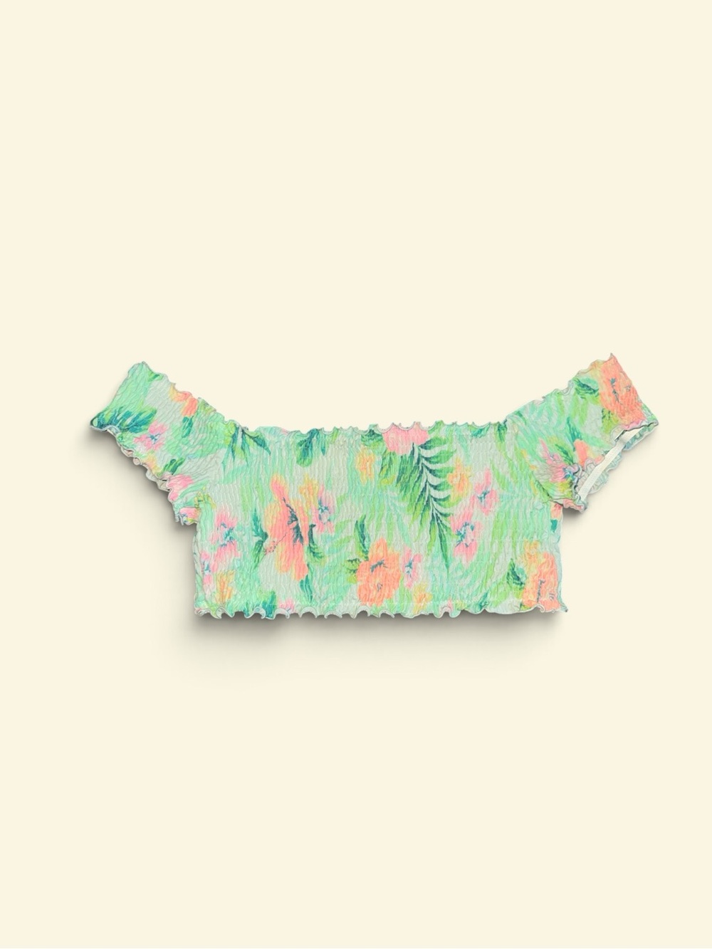 PINK Victoria's Secret Floral Smocked Off-Shoulder Crop Top in Colorful Pastels